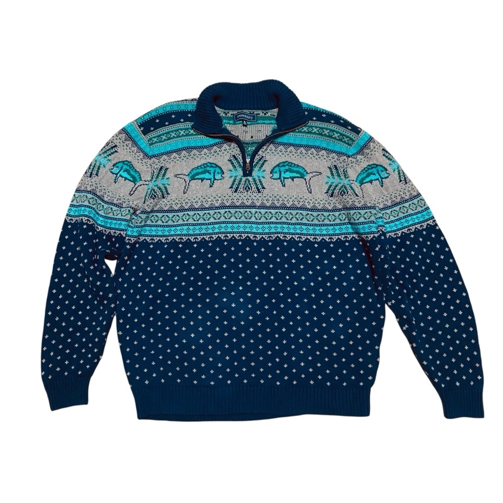 Crown & Ivy Sword Fish Knit Sweater Preppy Men's XL Blue